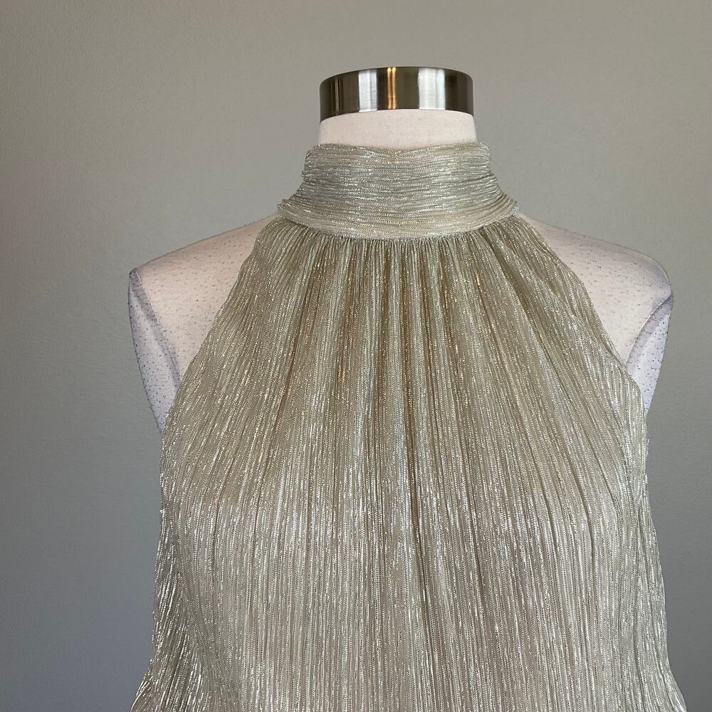 Adrianna Papell Gold Cocktail Dress Metallic Sleeveless A-Line Halter Size 10 - Picture 6 of 10